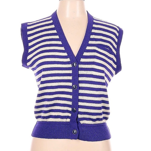 Vintage St John for Sak’s Purple-Blue & White-Cream Striped Sweater Vest Knit 12 - Picture 1 of 8